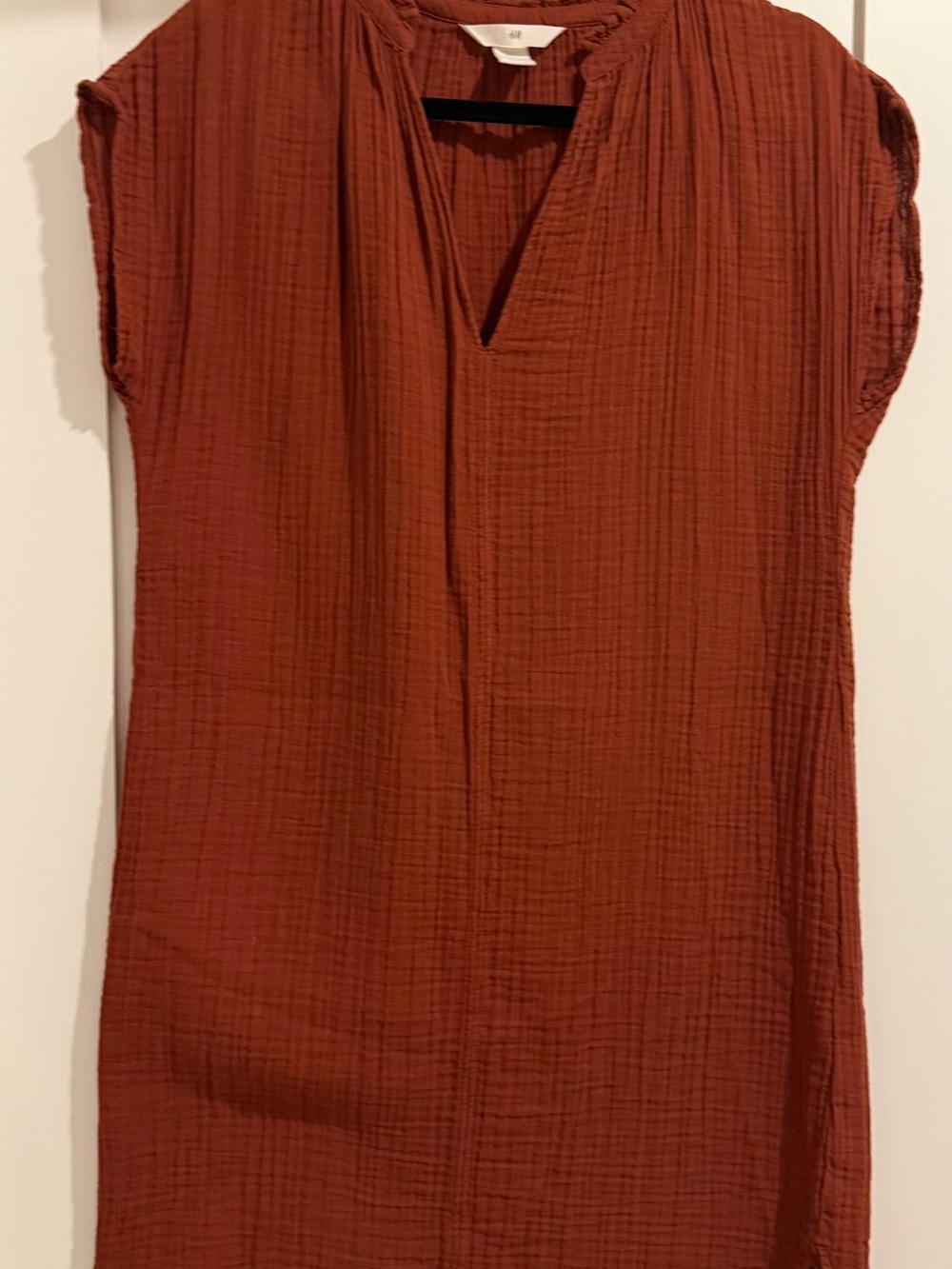 H&M Rust Orange Cap-Sleeve Textured Tunic